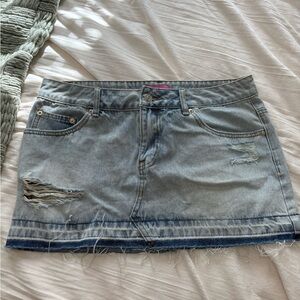 Edikted Distressed Blue Denim Mini Skirt